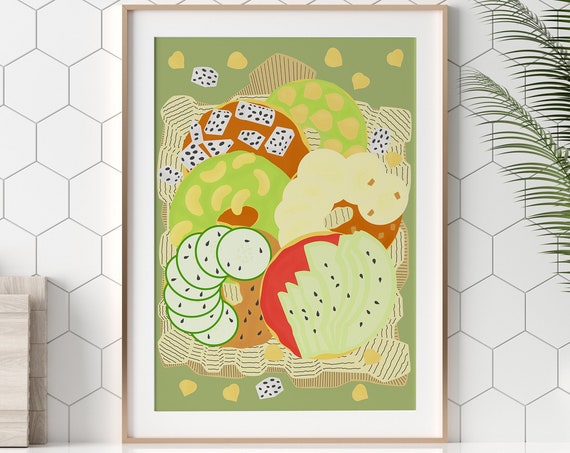 Bagel Illustration Colorful Kitchen Art Print