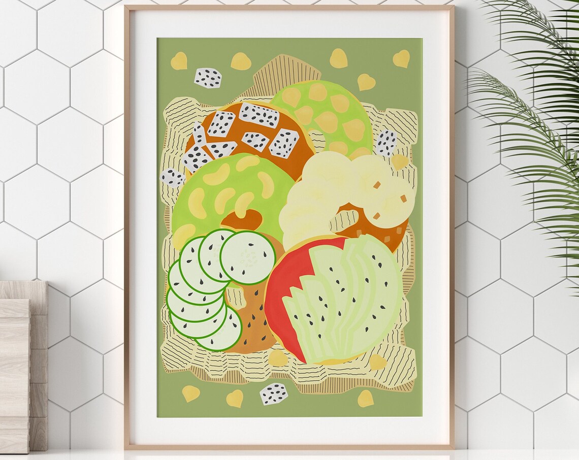 Bagel Illustration Colorful Kitchen Art Print
