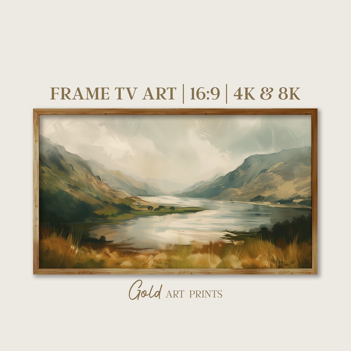 Misty Green Valley Lake Dark Mountains Landscape Oil Painting Poster