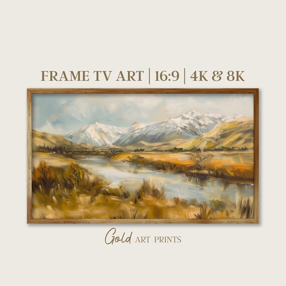 Frame Tv Art Painting Majestic Mountain Bridge Meadow Painting Vintage Landscape Country Field 4k 8k Gap24037