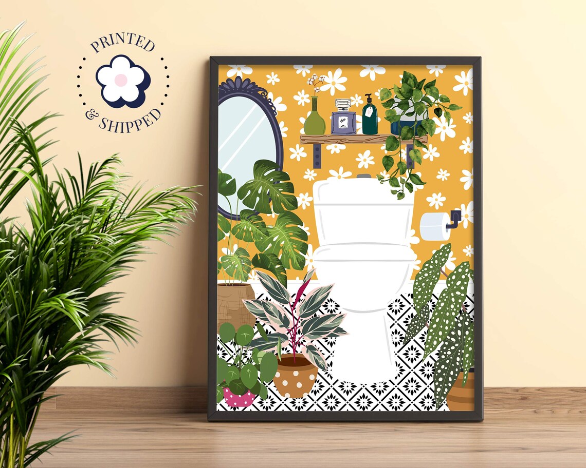 Yellow Bathroom Botanical Loo Wall Art Print