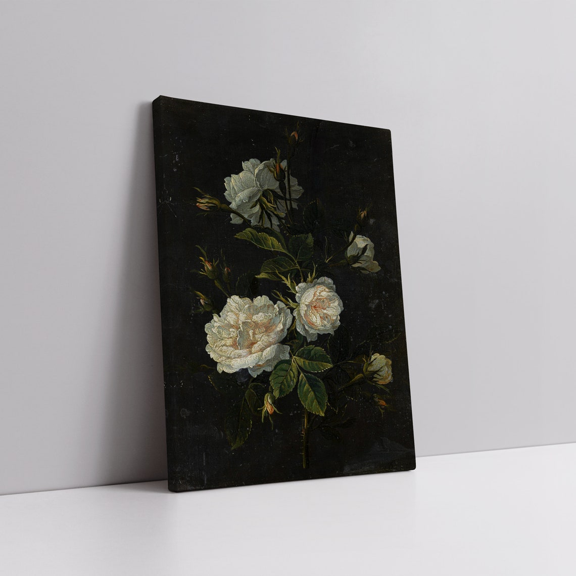Dark Moody White Rose Stems Dramatic Vintage Botanical Art Poster - Image 6