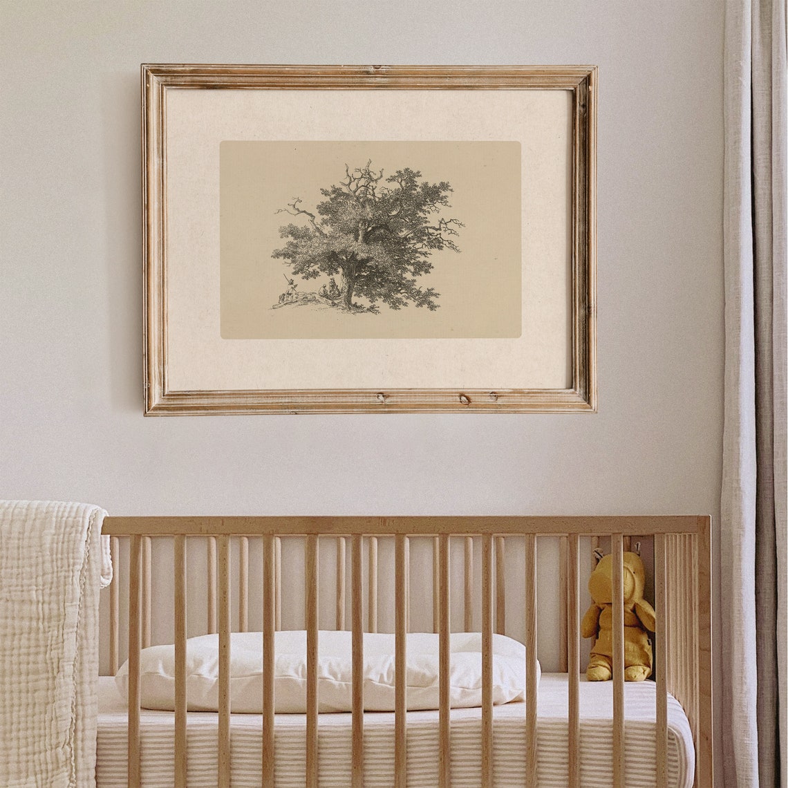 Antique Tree Etching Resting Figures Sepia Sketch Landscape Poster - Image 3