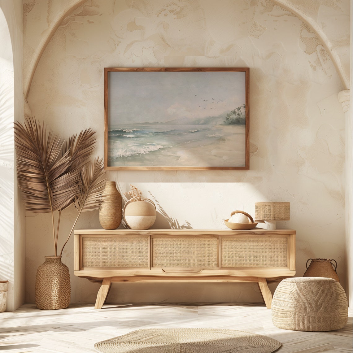Tropical Beach Palm Trees Neutral Coastal Summer Seascape Print - Image 6