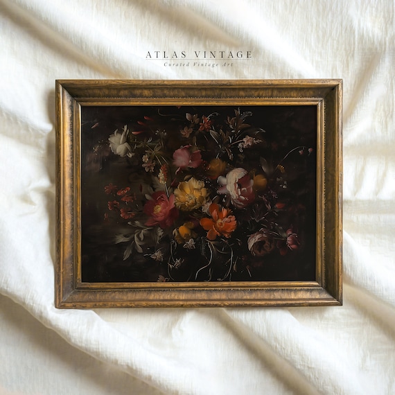 Dark Academia Fall Floral Painting Moody Botanical Bouquet Poster