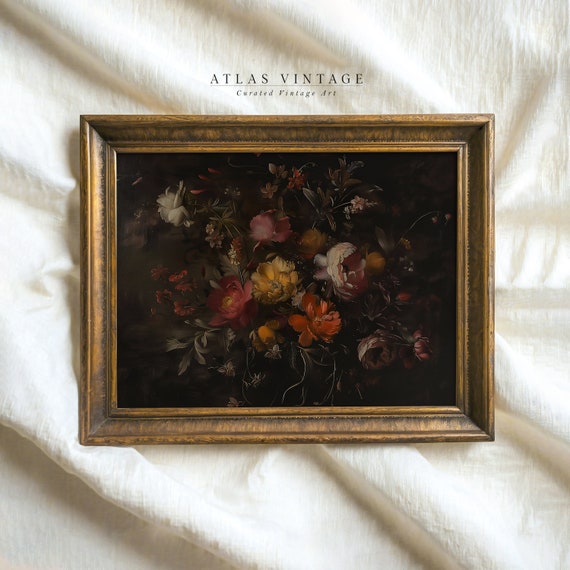Vintage Fall Floral Print Dark Academia Autumn Flower Painting Moody Botanical Decor Thanksgiving Wall Art