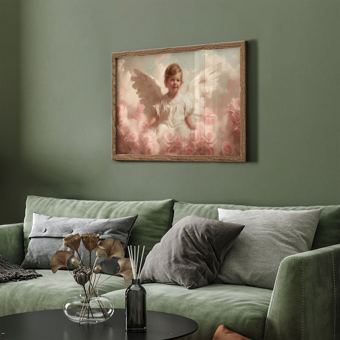 Cupid Angel Child Among Pink Roses Vintage Romance Frame TV Wall Art - Image 3