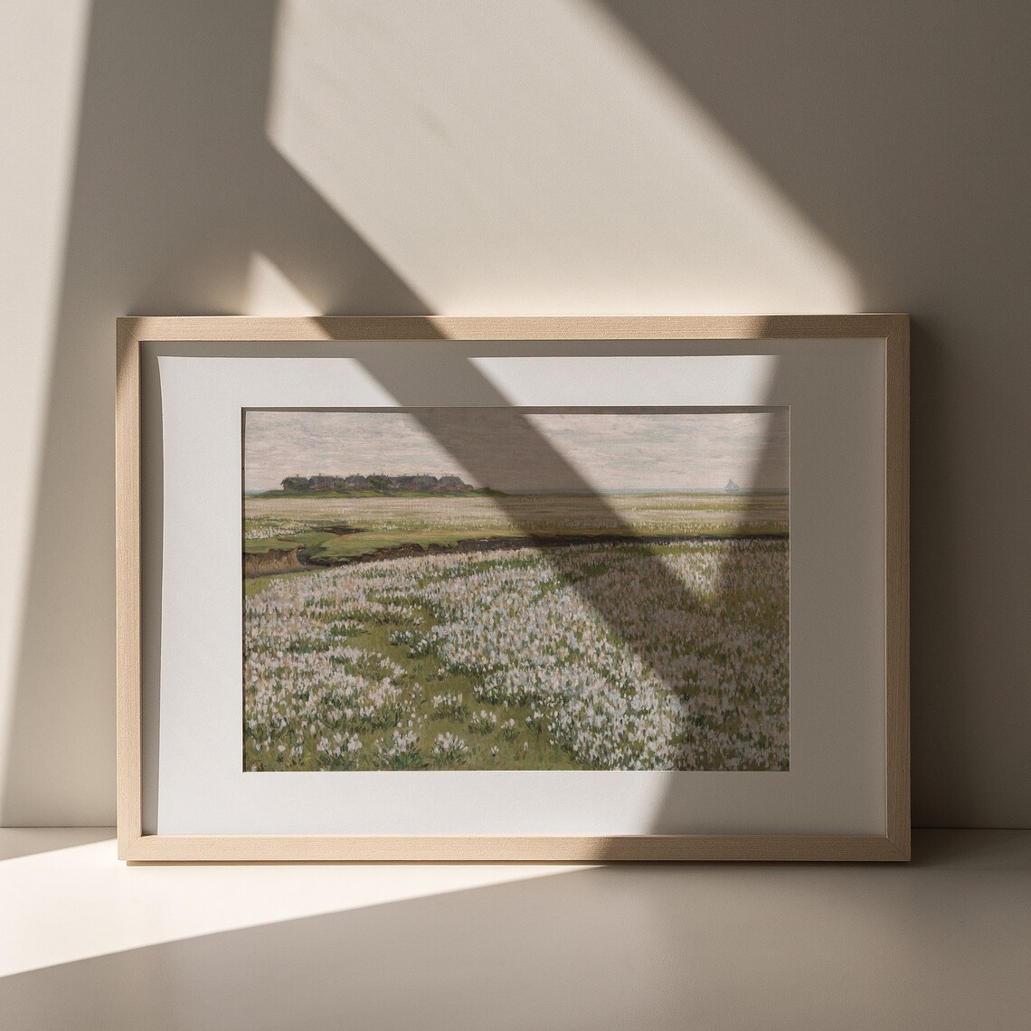 Vintage Spring Meadow Print Antique White Wildflower Field Landscape Painting - Image 5