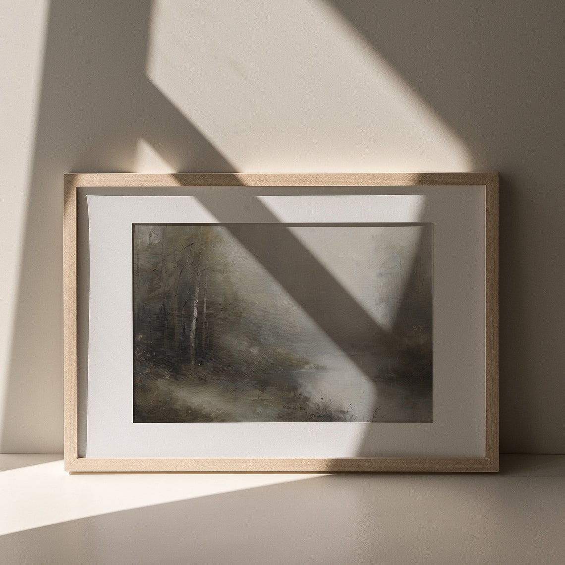 Dark Moody Forest River Vintage Landscape Painting Rustic Print - Image 5