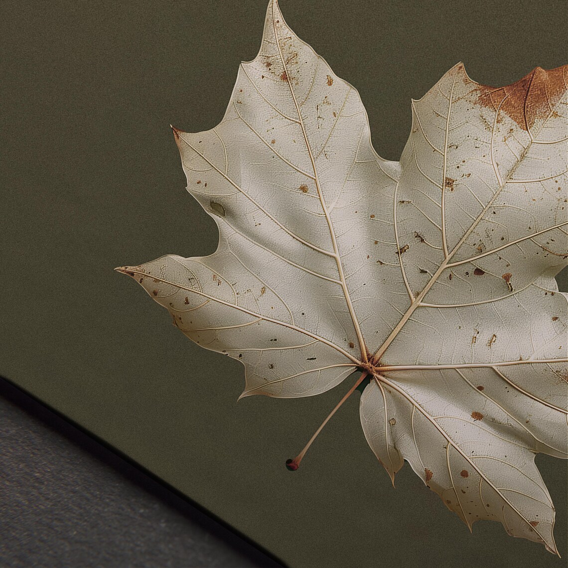 Dried White Maple Leaf on Olive Green Vintage Botanical Study Art Poster - Image 5