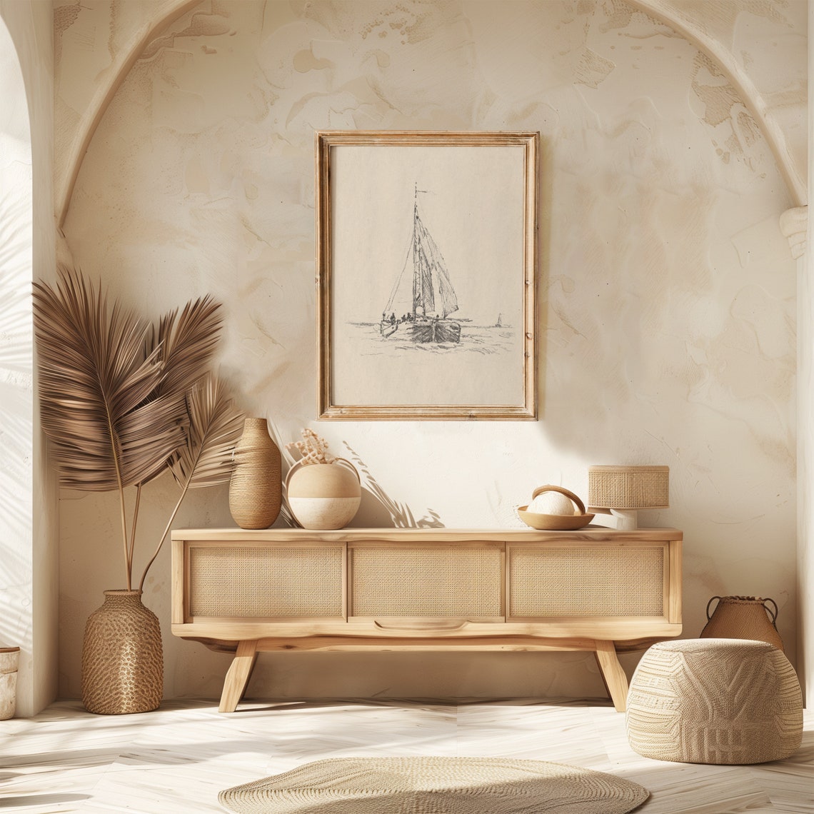 Sailboat Sketch Vintage Nautical Drawing Coastal Nursery Wall Art - Image 5
