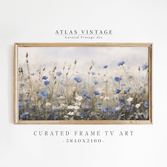 Blue Wildflower Field Daisies Wide Meadow Landscape Art Poster