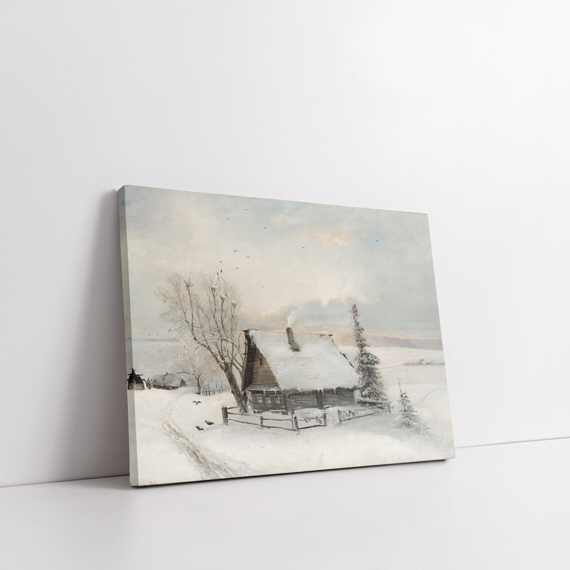 Snow Covered Cottage Vintage Winter Oil Painting Rustic Poster - Image 5