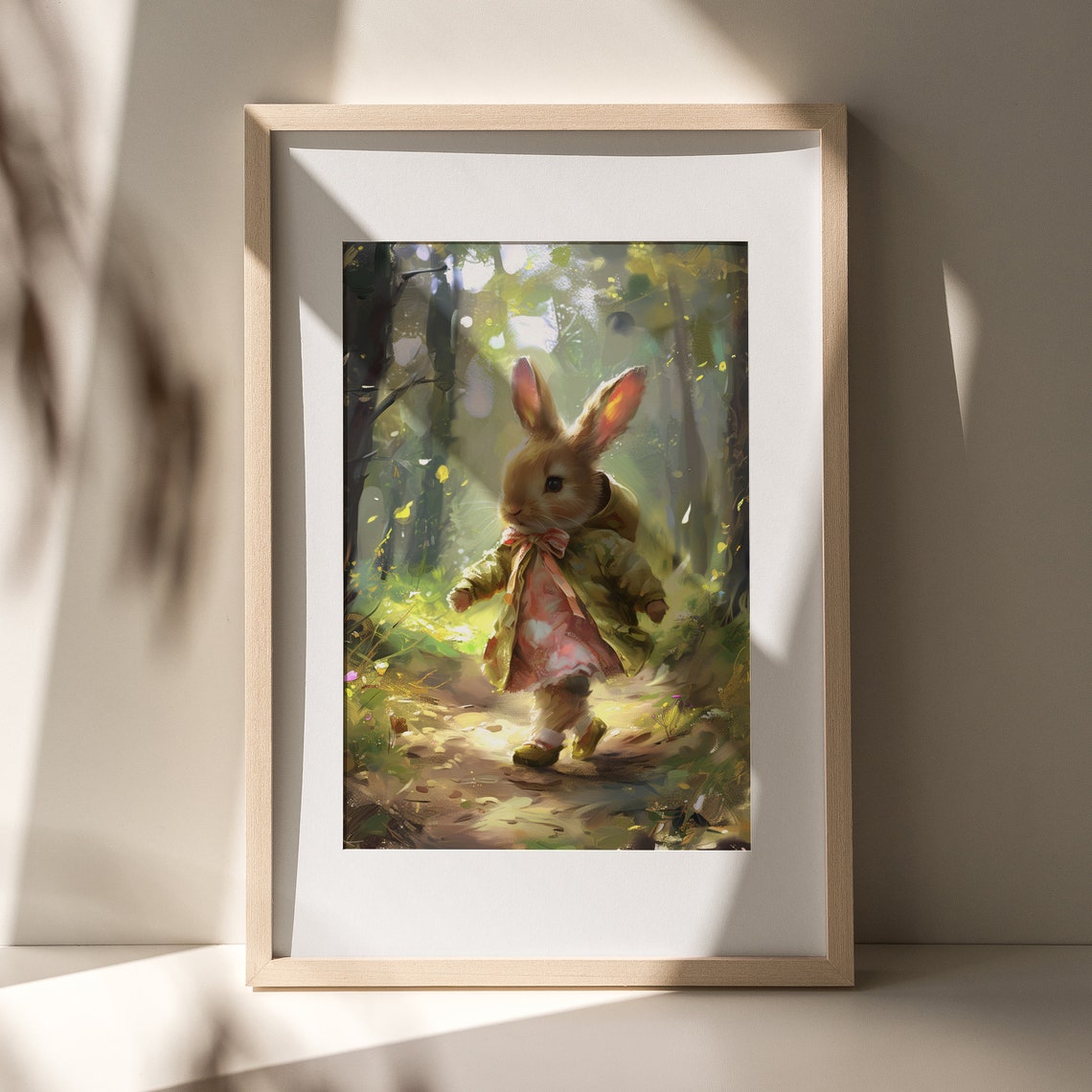 Cute Hiking Easter Bunny Print Vintage Spring Rabbit Wall Art Nursery Kids Room Dcor Antique Bunny Painting - Image 4