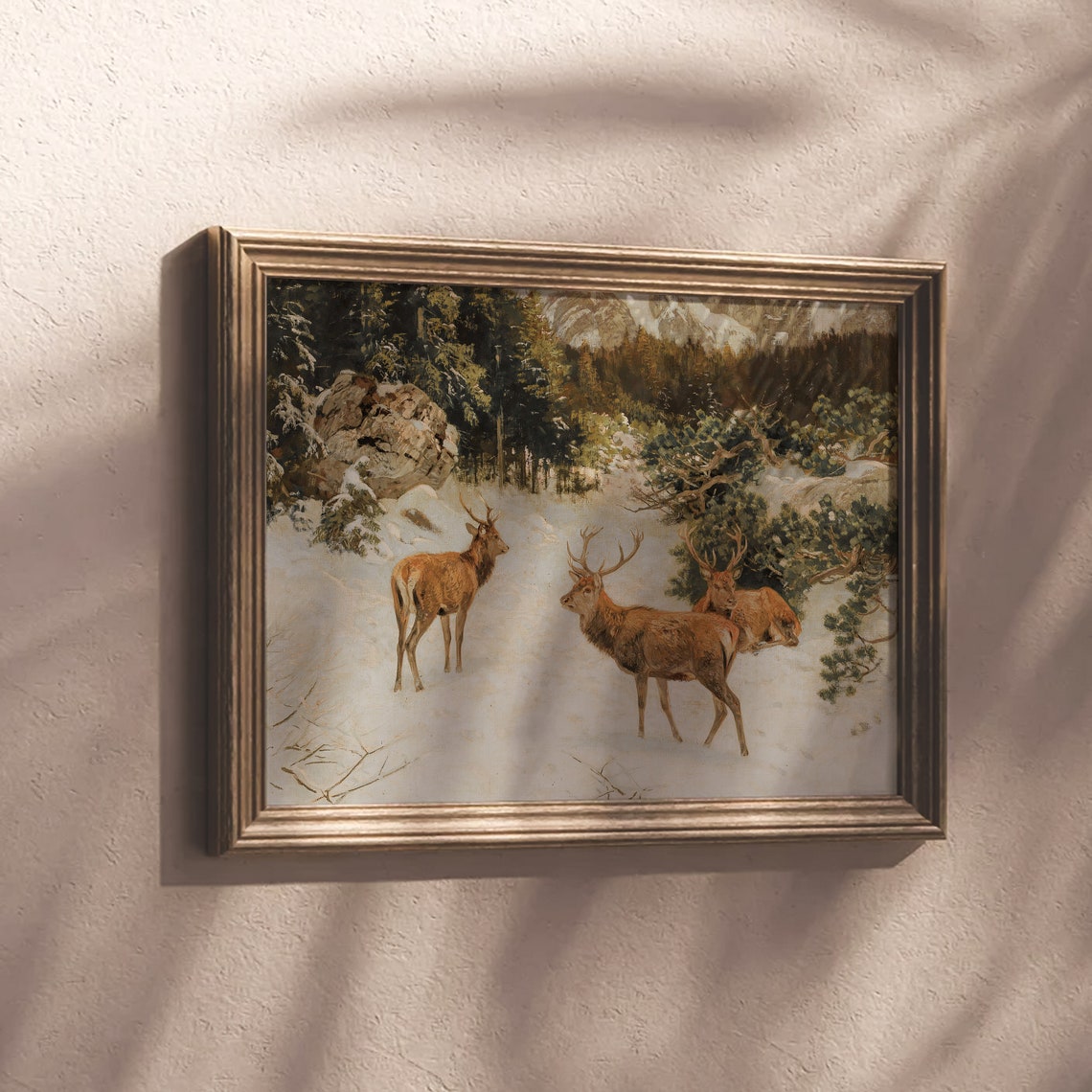 Red Deer Stags In Snowy Mountain Forest Winter Wildlife Scene Poster - Image 5