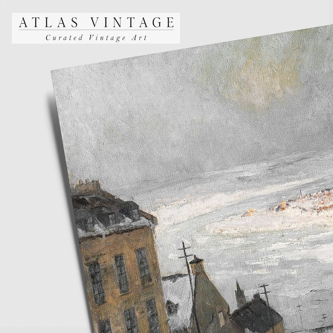 Vintage Winter Print Snowy Muted Cityscape Painting Neutral Christmas Decor French Country Wall Art Farmhouse Decor - Image 4