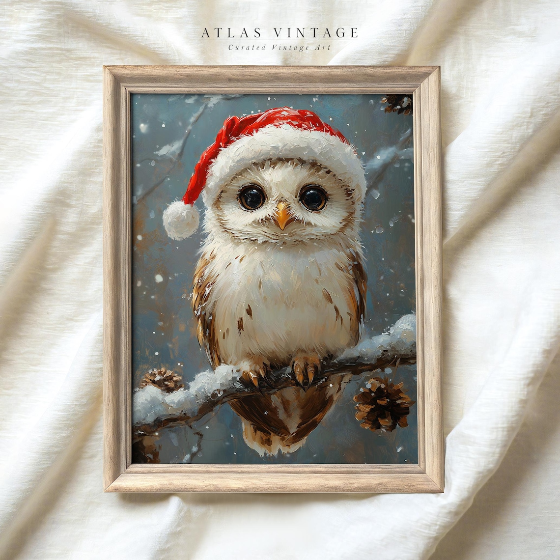 Cute Owl Santa Hat Winter Painting Snowy Christmas Bird Poster - Image 5