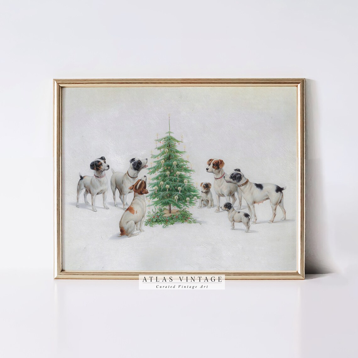 Antique Terrier Dogs Around Christmas Tree Vintage Holiday Dog Poster - Image 3