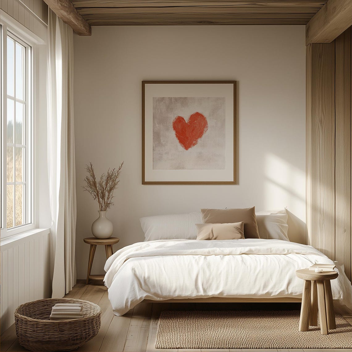 Hand Painted Red Heart Oval Gold Frame Romantic Farmhouse Poster - Image 4