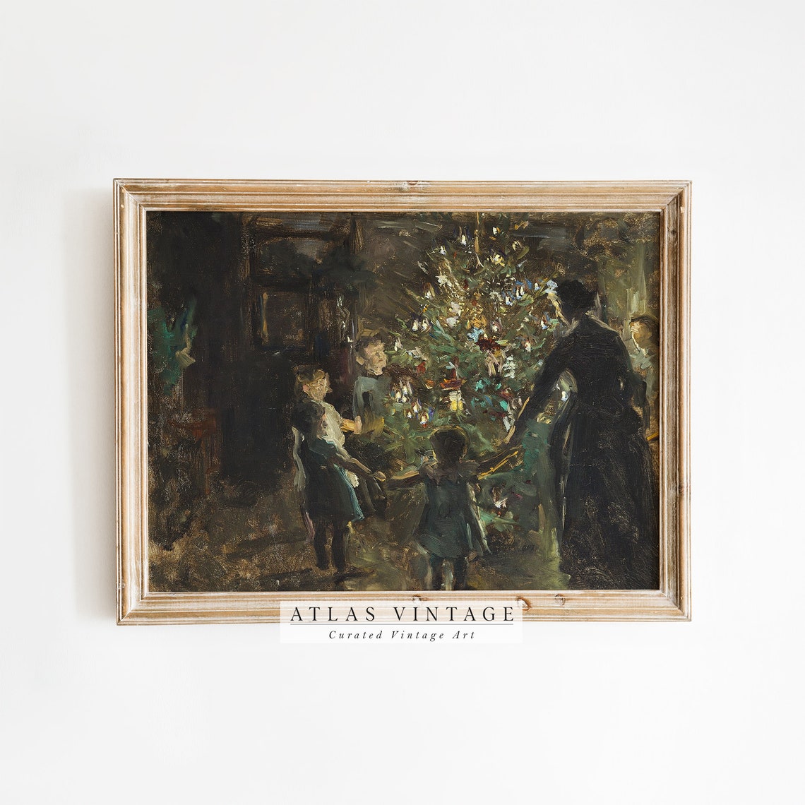 Family Gathered Around a Candlelit Christmas Tree Vintage Poster