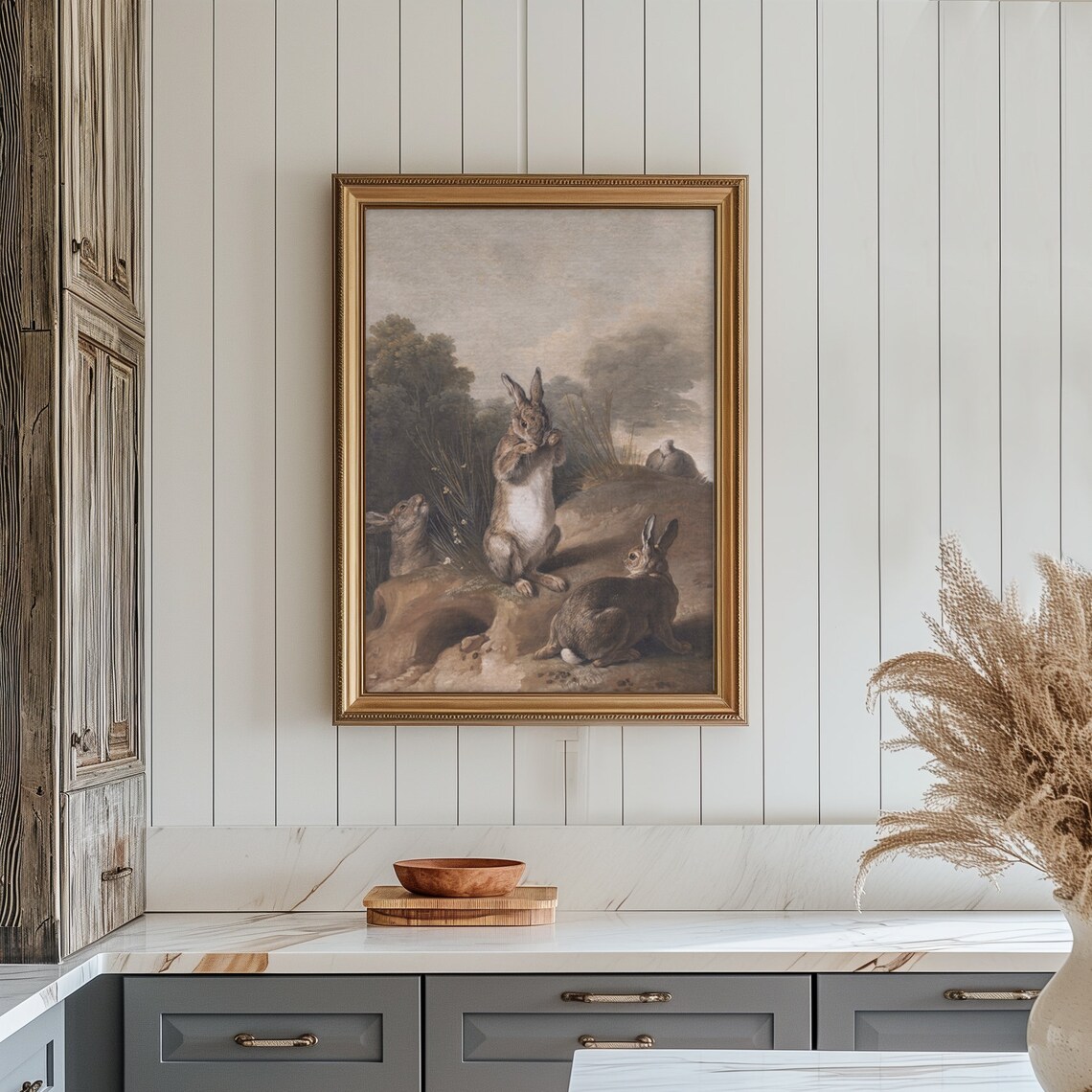 Vintage Rabbits on Rocky Hillside Antique Hares Classic Animal Art Poster - Image 5