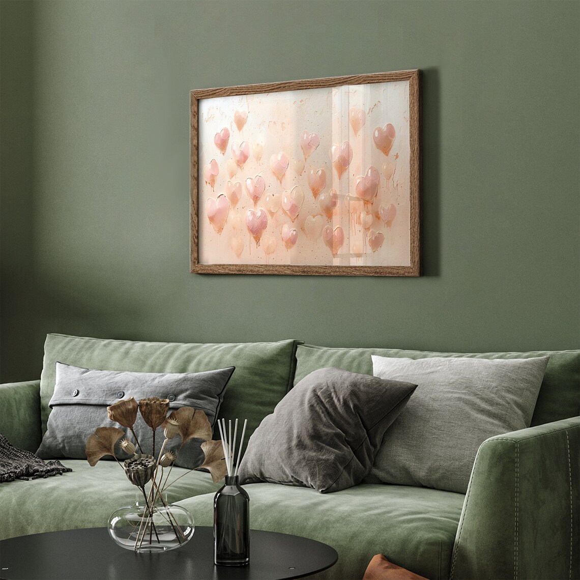 Pink and Cream Hearts Impasto Valentine Day Oil Painting Poster - Image 2