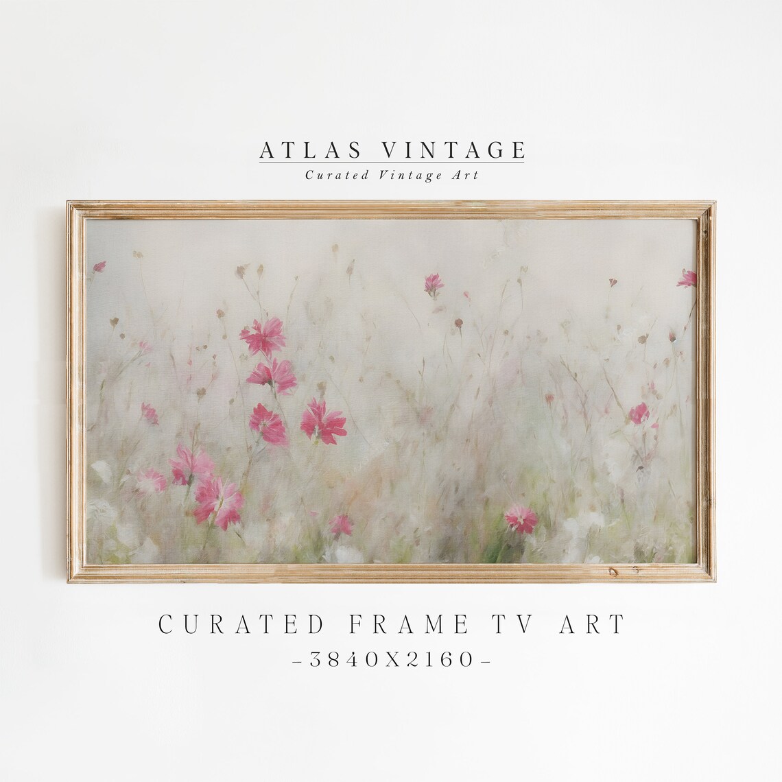 Pink Wildflower Meadow in Morning Mist Vintage Soft Floral Field Poster