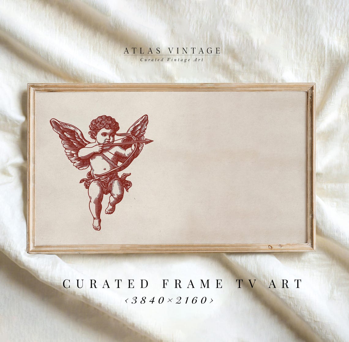 Vintage Red Engraved Cupid Drawing Bow Classic Romantic Cherub Poster