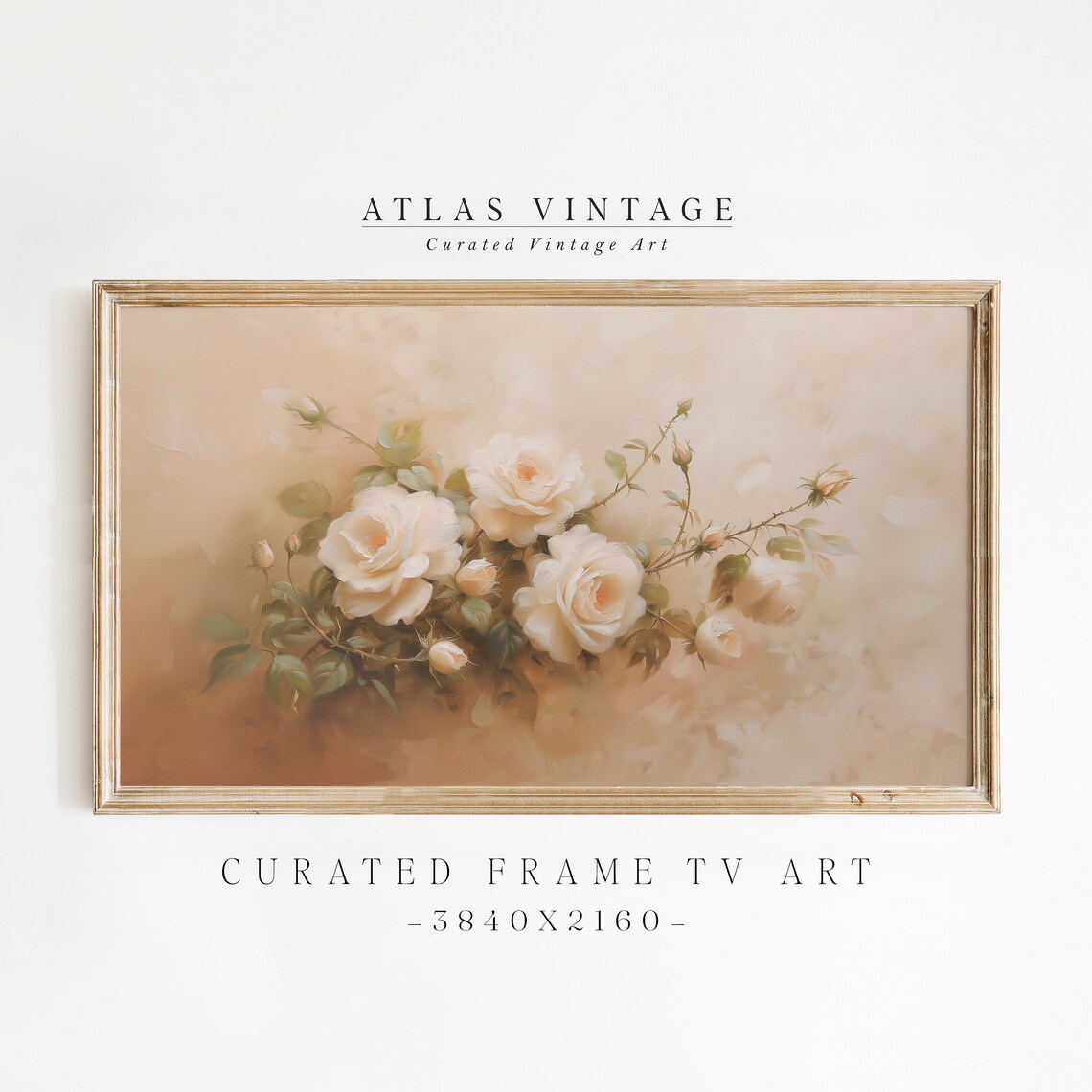 Soft White Roses Blooming Vintage Floral Oil Painting Poster