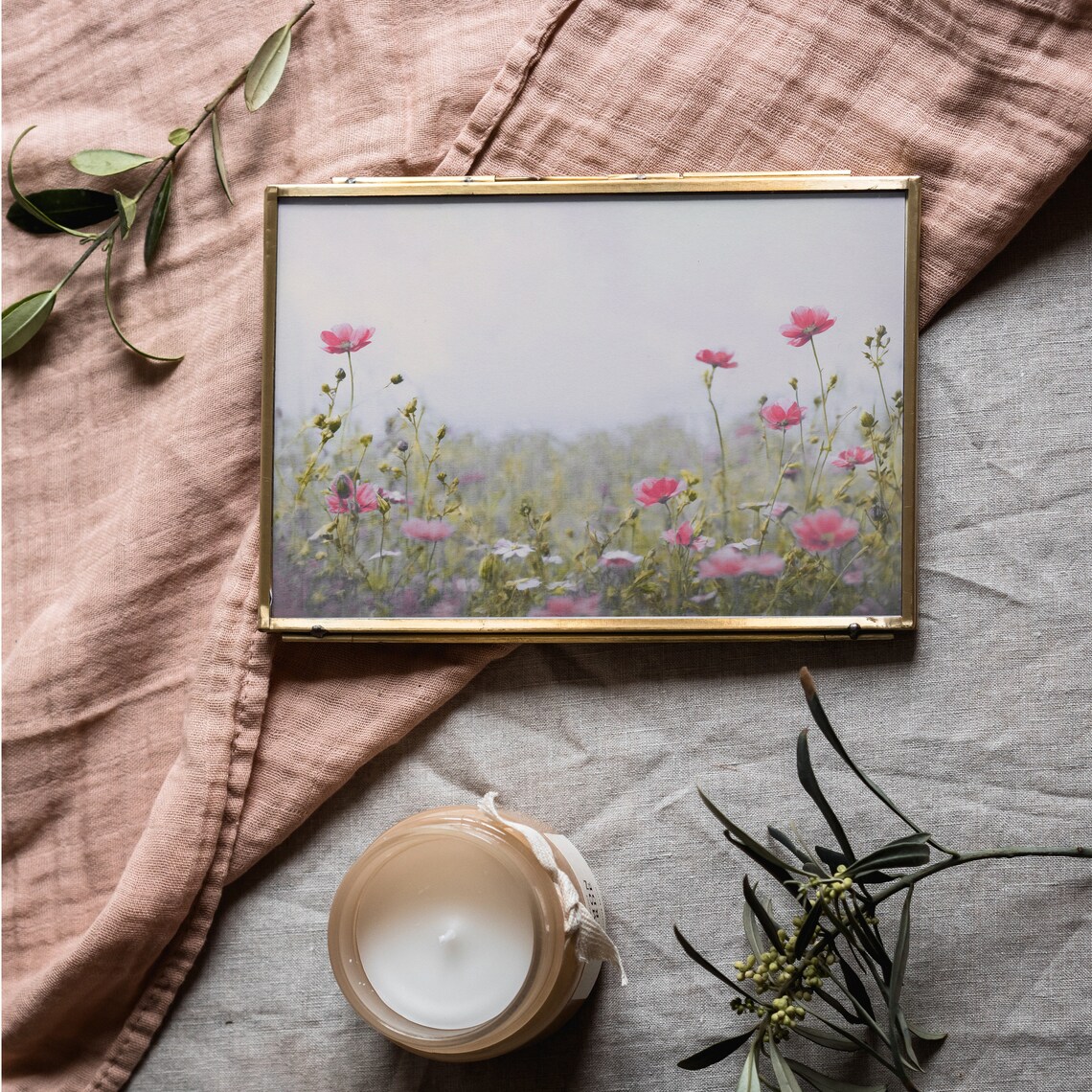 Pink Cosmos Wildflower Field Misty Morning Vintage Floral Meadow Poster - Image 2
