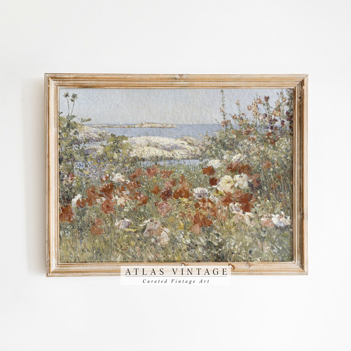 Poppy Wildflower Meadow Overlooking Sea Impressionist Vintage Summer Art Poster