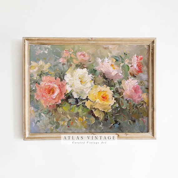 Impressionist Rose Bouquet Vintage Floral Painting French Country Print