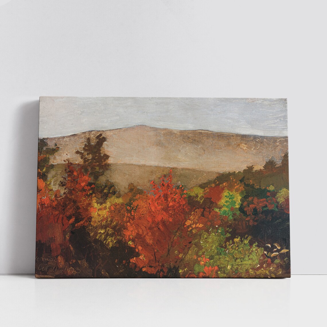 Fiery Red Orange Autumn Trees Mountain Ridge Vintage Oil Painting Poster - Image 5