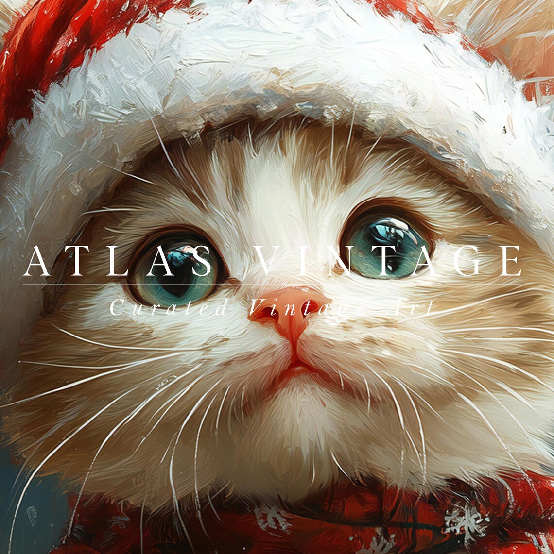Baby Kitten in Santa Hat Cute Christmas Cat Oil Painting Poster - Image 7