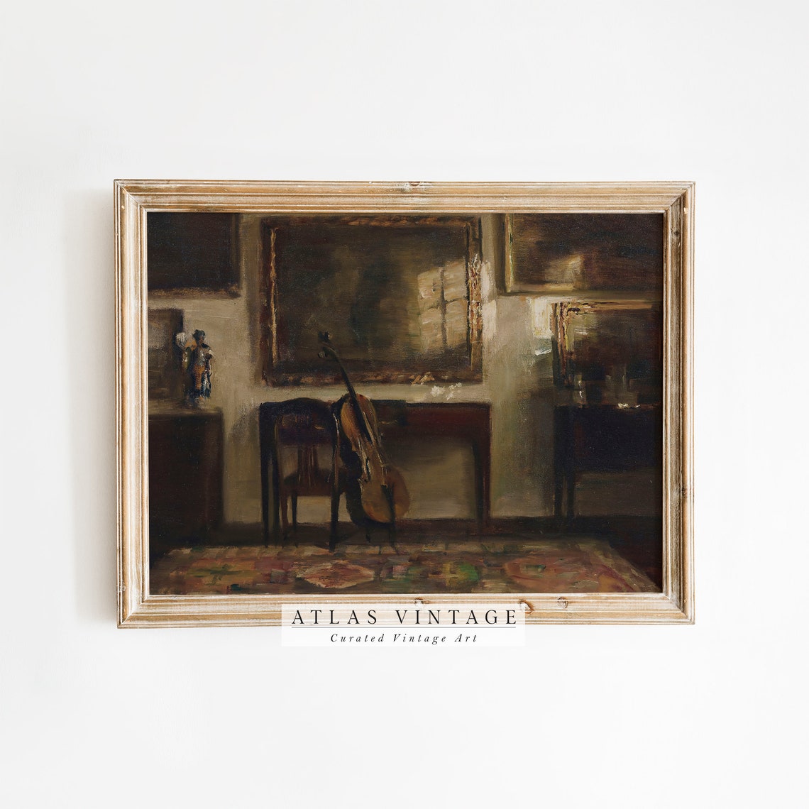 Moody Interior with Cello by Window Dark Vintage Painting Poster