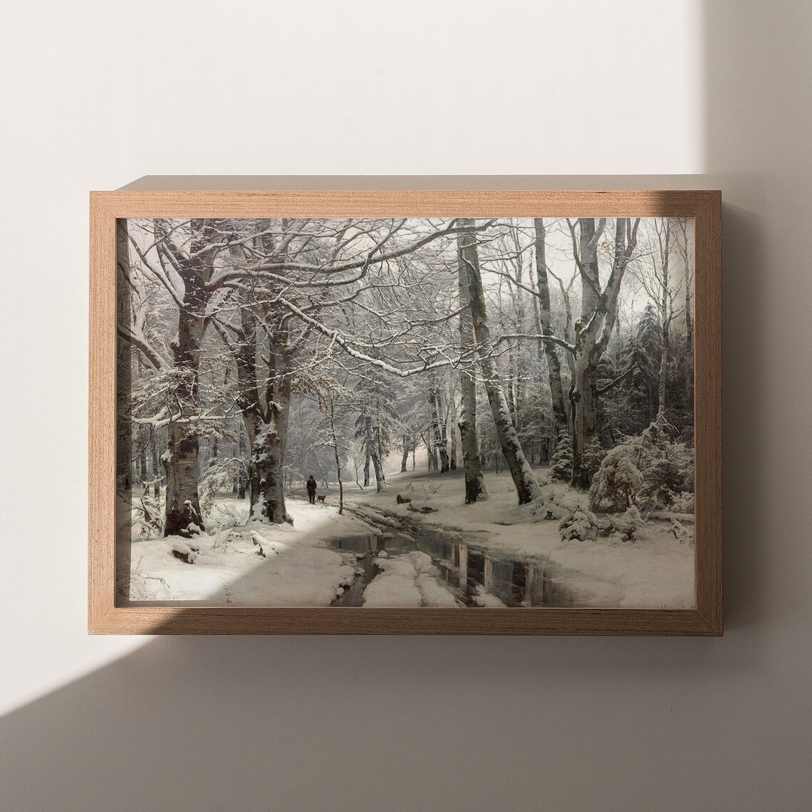 Snowy Winter Forest Path With Frozen Pond And Lone Walker Fine Art Poster - Image 6