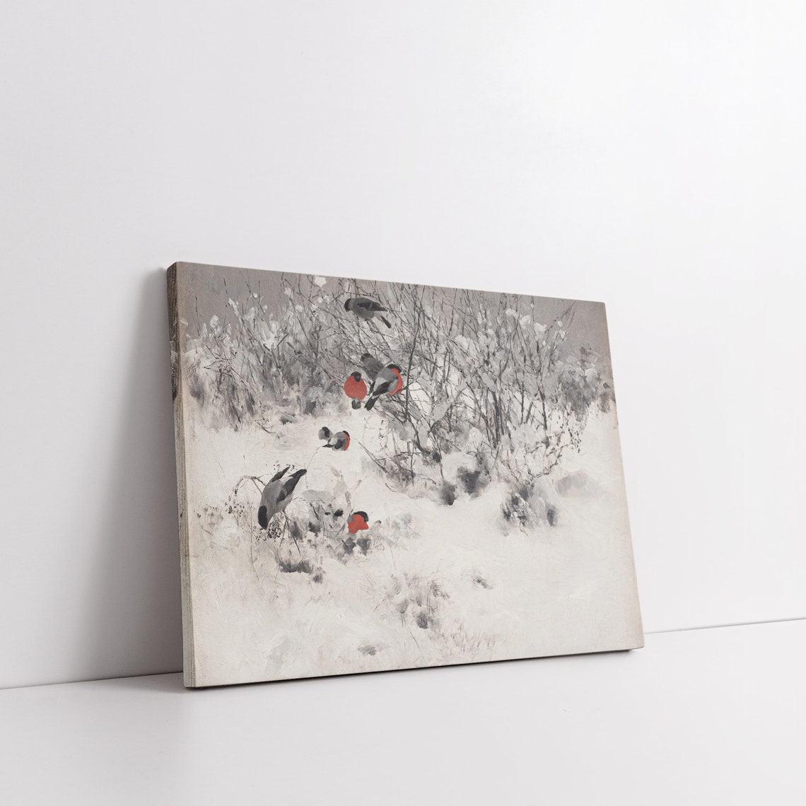 Bullfinch Birds in Snowy Branches Vintage Winter Wildlife Art Poster - Image 6