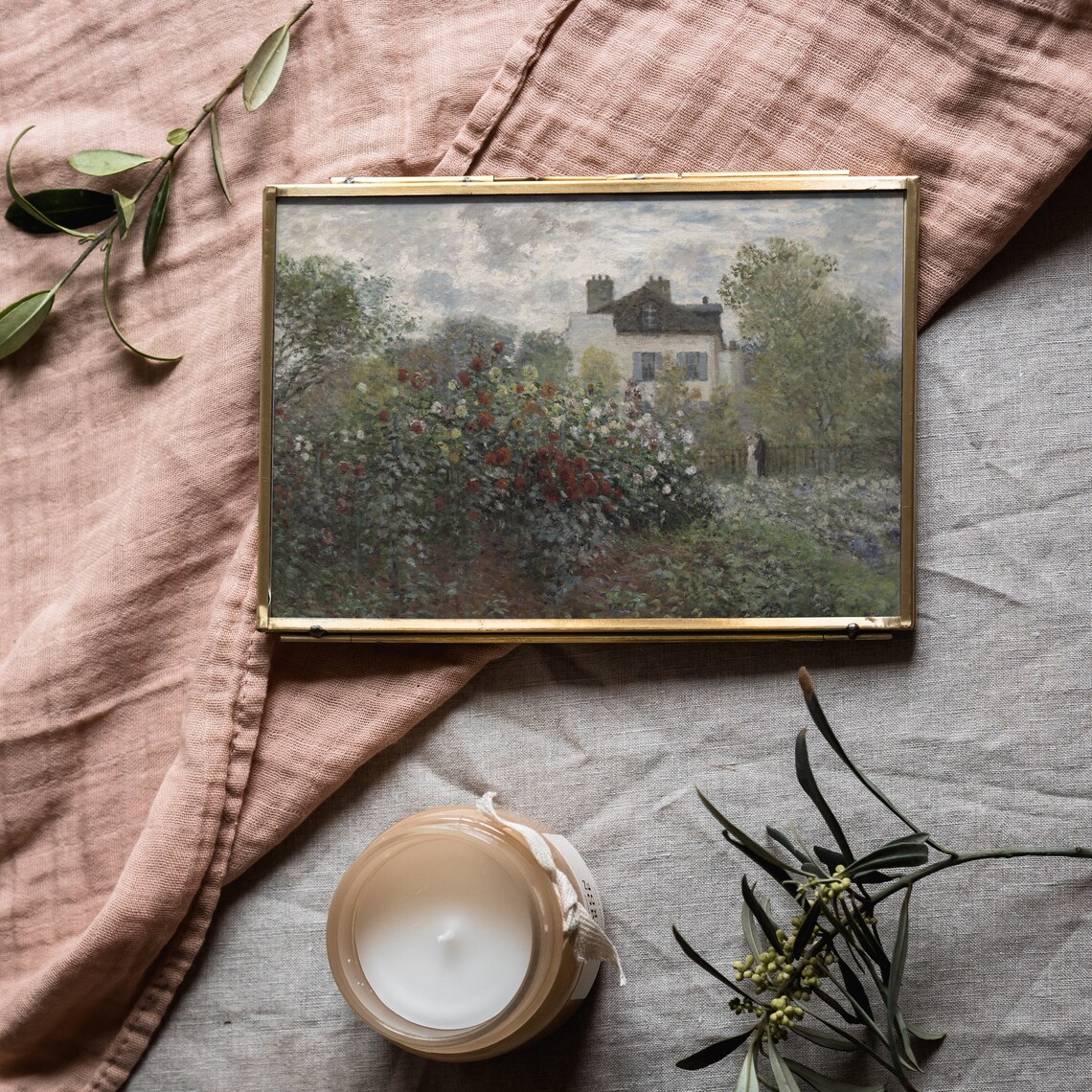 Vintage Flower Garden Cottage Oil Painting Dahlia Bloom House Poster - Image 4