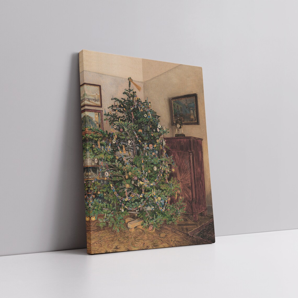 Decorated Christmas Tree Vintage Holiday Parlor Painting Poster - Image 6