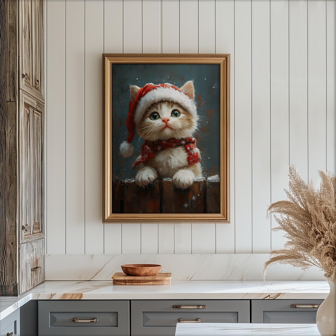 Baby Kitten in Santa Hat Cute Christmas Cat Oil Painting Poster - Image 6