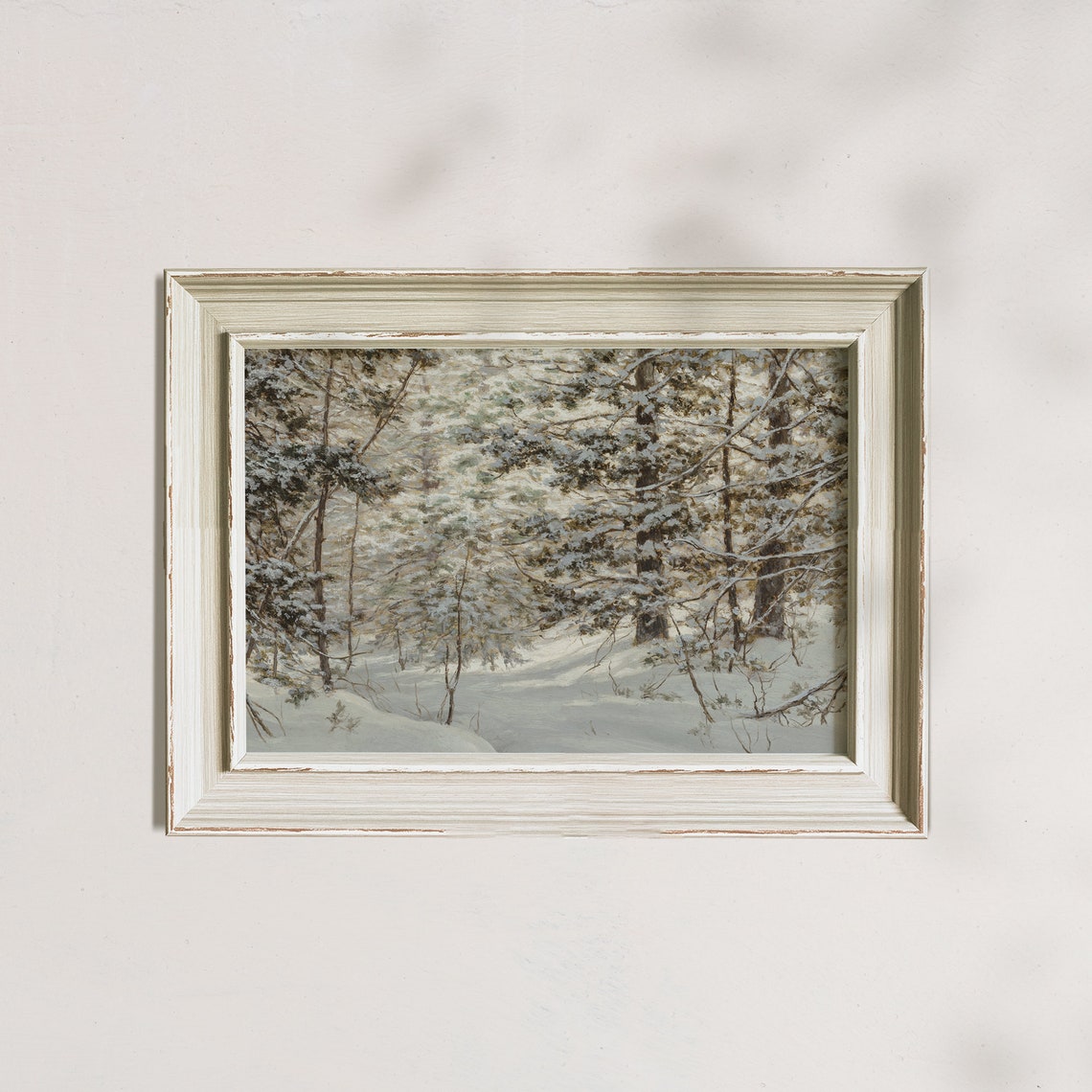 Muted Snowy Pine Forest Vintage Winter Landscape Painting Poster - Image 5