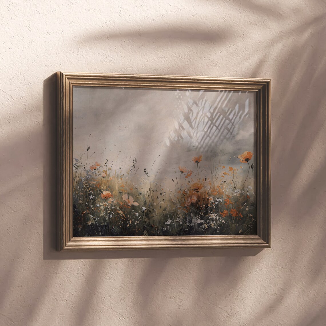 Vintage Wildflower Meadow Orange Poppy Field Muted Spring Landscape Poster - Image 4