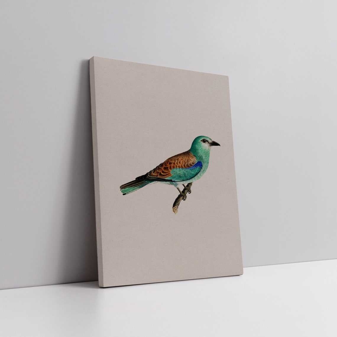 Vintage Perched Teal Bird Antique Songbird Study Painting Poster - Image 6