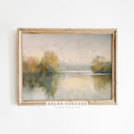Misty Autumn Lake with Golden Trees Abstract Impressionist Landscape Poster