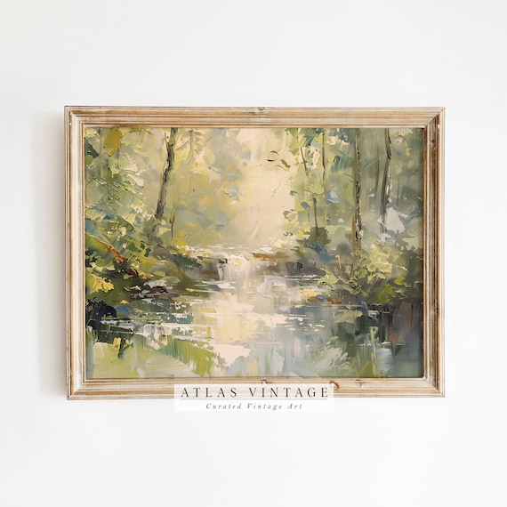 Sunlit Forest Stream With Sparkling Water And Green Canopy Woodland Poster
