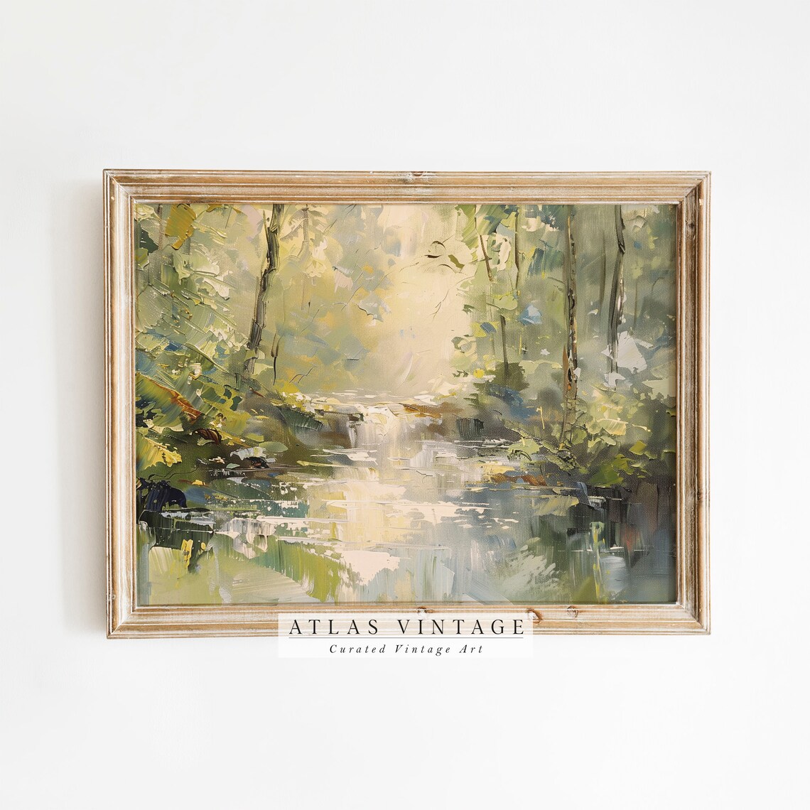 Sunlit Forest Stream With Sparkling Water And Green Canopy Woodland Poster