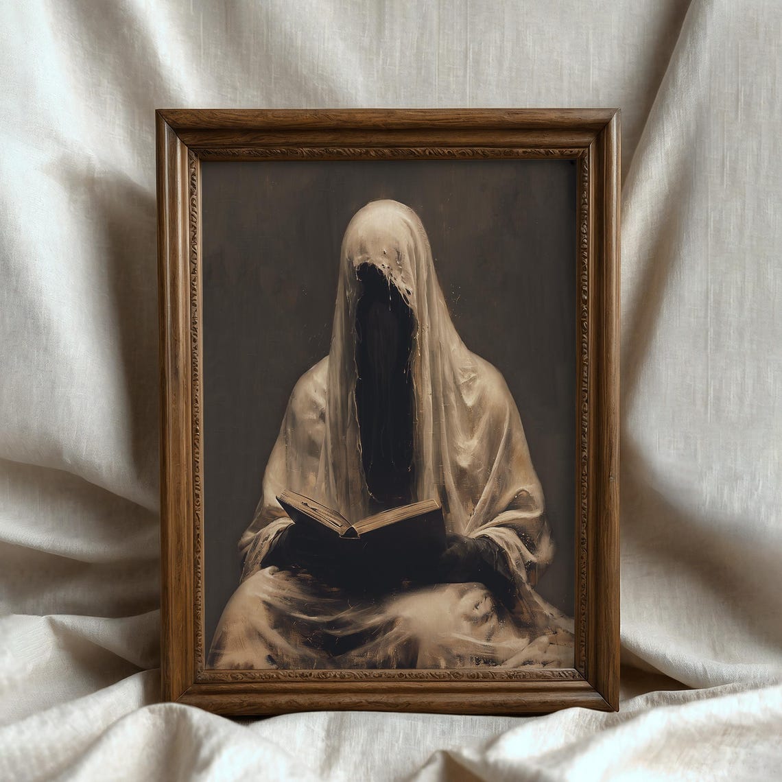 Veiled Ghost Reading Book Dark Spooky Gothic Portrait Art Poster - Image 5