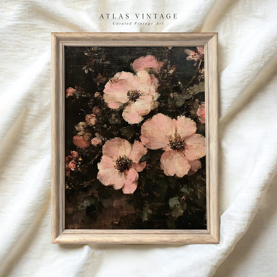Vintage Pink Wild Roses Oval Frame Dark Botanical Flower Art Poster - Image 4