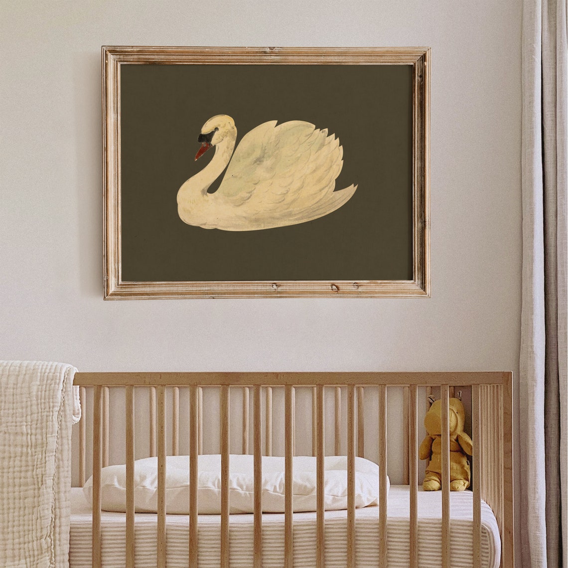 Minimalist White Swan on Dark Olive Elegant Bird Painting Poster - Image 5