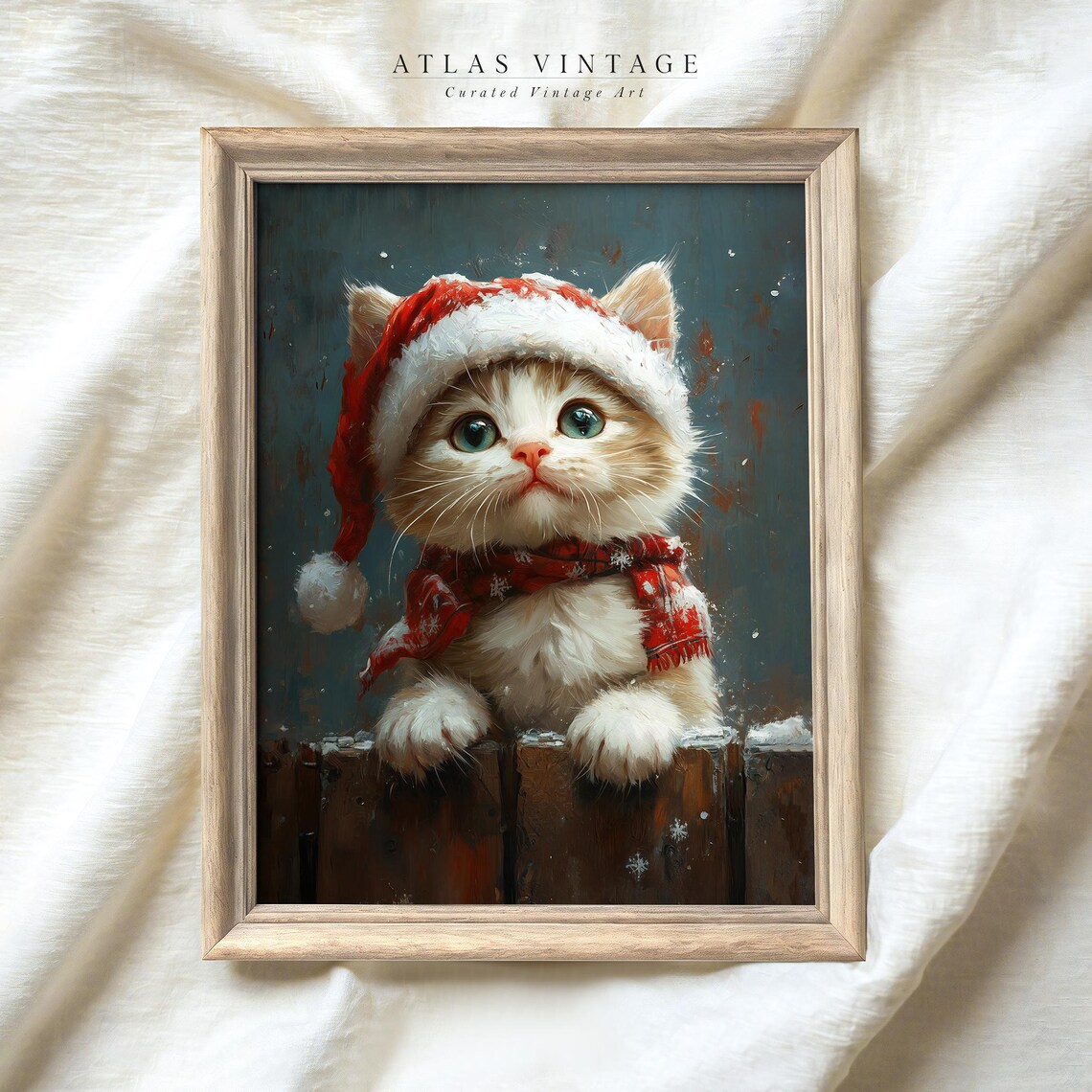 Baby Kitten in Santa Hat Cute Christmas Cat Oil Painting Poster - Image 5